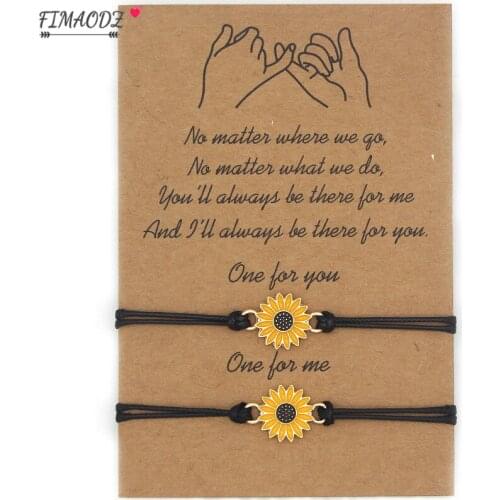 FIMAODZ Charm Sunflower Bracelet Friendship Gift Handmade Braided Wish Card Bracelets Bangles for Best Friends