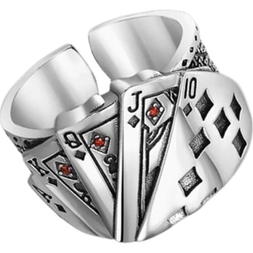 Playing Card Resizable Ring Hiphop Rock Street Culture Fashion Trendy Man Jewelry Gift