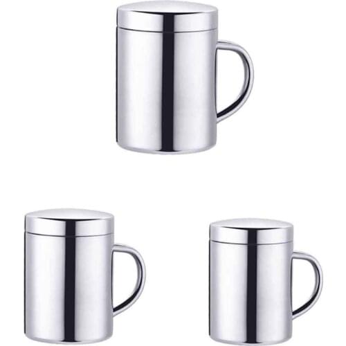 Kitchen Stainless Steel Coffee Mug Easy Grip With Lid Bar Double Wall Drinking Milk Office Large Capacity Thermal Insulated 449E