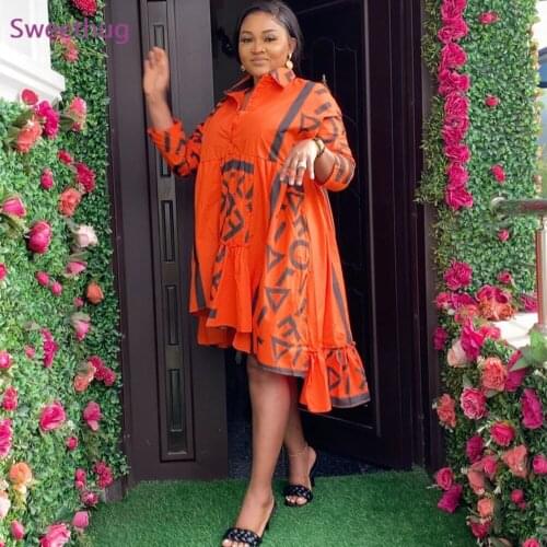 Mayata Summer African Dresses for Women Dashiki Print Irregular African Clothes Vestidos Africa Cake Dress Robe 2021