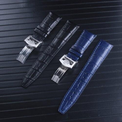 Men Leather Watchbands 20mm 22mm Black Blue Genuine Leather Watchbands For IWC Pilot Strap Bracelet