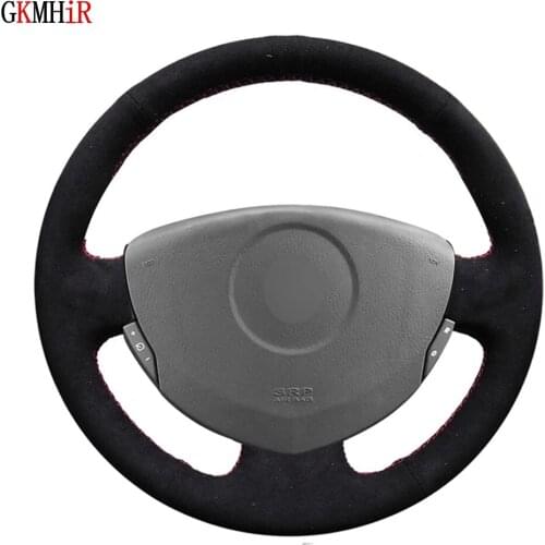 Non-slip Black Suede Car Steering Wheel Cover For Renault Clio 2 2001 2002 2003 2004 2005 Dacia Sandero 2008 2009 2010 2011 2012