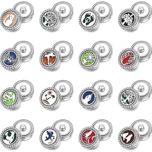 New 16 Designs Aromatherapy Magnetic Snap Buttons Perfume Locket Stainless Steel Essential Oil Diffuser Snap Button Bracelet