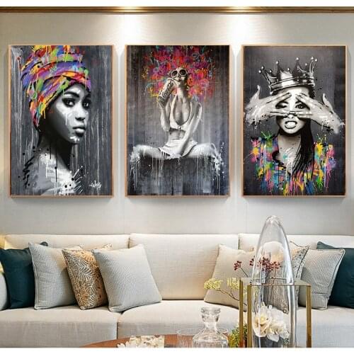Black White African Nude Woman Graffiti Canvas Painting Posters and Prints Scandinavian Wall Art Picture for Living Room Decor