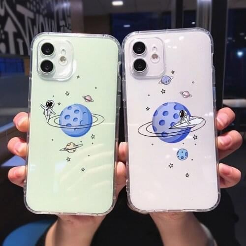 Clear Phone Case For iPhone 11 Pro Max 12 XS 8 7 SE2020 X XR 6 Plus Funny Astronaut Planet Space Soft Silicone Back Cover Shell