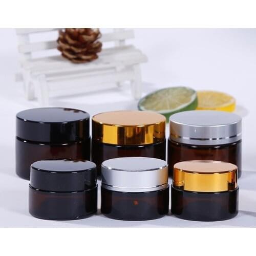 5pcs Empty Amber Glass Makeup Jar Pot 5g/10g/20g/30g/50g Refillable Sample bottles Travel Face Cream Lotion Cosmetic Container