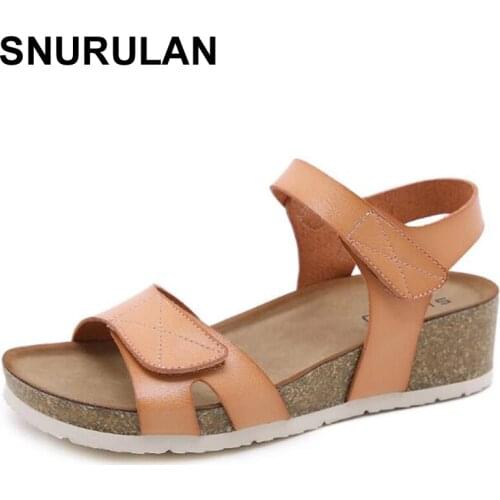 SNURULAN Womens Sandals Casual PU Lightweight Large Size Retro Wedge Comfortable Sandals Metal Buckle Oman Sandals Beach Shoes