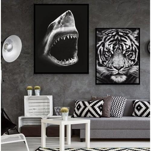 Modern Animal Lion Poster And Big Shark Print Canvas Painting Home Kitchen Wall Art Decoration Stickers Can Be Customized