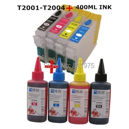 T2001 refillable ink cartridge for epson XP-100 XP-200 XP-300 XP-310 XP-400 XP-410 WF-2510 2520 2530 2540+4 Color Dye Ink 400ml