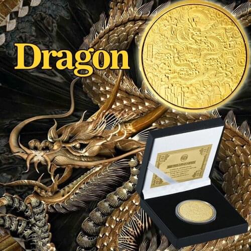 WR Chinese Ancient Dragon Coins Collectibles with Holder Gold Plated Challenge Coin Old Original Coin Gift New Year Dropshipping
