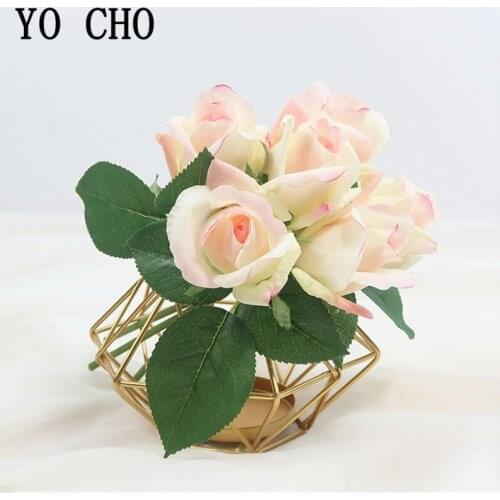 YO CHO Artificial Flower Bouquet Real Touch 6 Heads Silk Rose Bouquet Fake Rose Flower Home Party Wedding Table Vase Decorations
