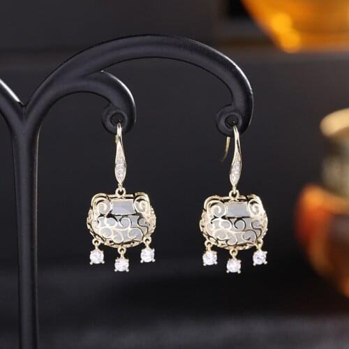 Chinese Style Simple Safe Lock Earrings For Women IGRS Crystal Tassel Traditional Classic Holiday Jewelry Friendship Gift