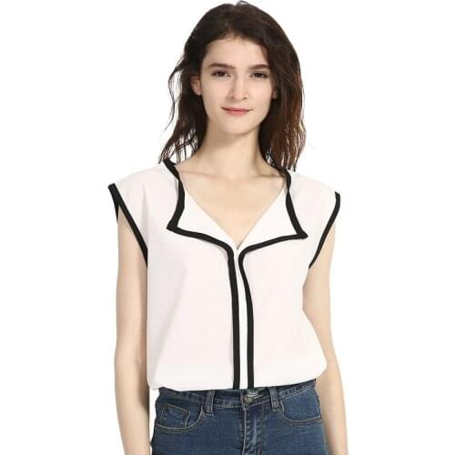 Womens Solid V-Neck Chiffon T-shirt Brief Office Sleeveless Casual Tops Elegant Work Wear For ladies Fashion Vest Blouse