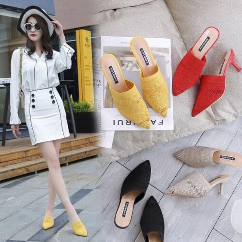 2019 HOT Brand EUR 34-39 Fashion Hollow Womens sandals for Ladies' high-heeled slipper 4 color Red & Black & Grey & Yellow