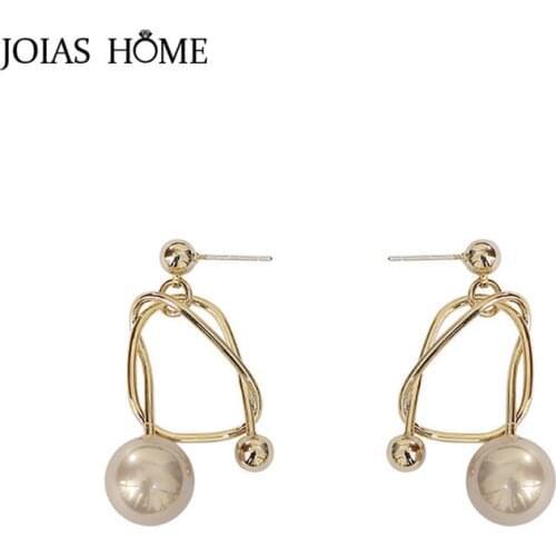 JoiasHome Geometry Design Silver 925 Jewelry Big Pearl Earrings for Women Chic Ear drops Female Elegant Wedding Fine Jewelry