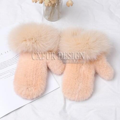 CX-A-74B Hand Knit Women Winter Elastic Fox Around Glove Mittens Real Mink Fur Gloves