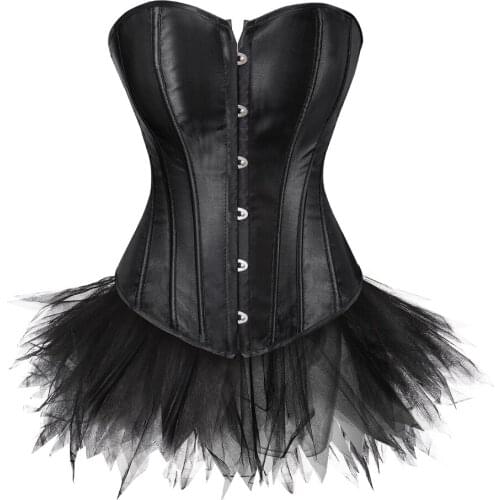 Corset and Bustier Shaper with Mini Skirt Gothic Boned Overbust Corsetto Dress Carnival Costume for Women Party Club Night