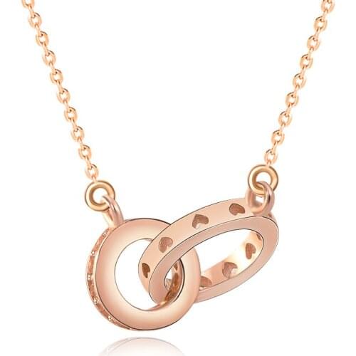 S925 Sterling Silver Double Ring Necklace Female Fashion Love Heart Hollow Fashion Clavicle Chain
