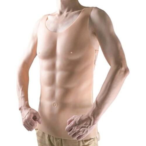 Half-length Round Neck Fake Chest Muscle Food-grade Liquid Silicone Fake Muscle Vest Zipper Type Sportsman Crossover Props