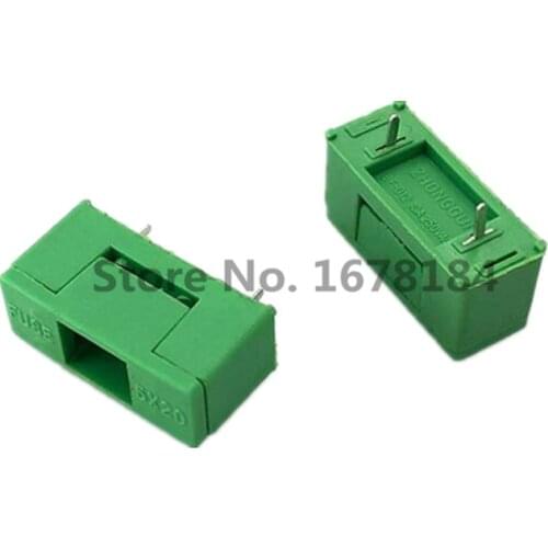 100pcs BF-012 Mini Plastic Mounted 5*20mm Bayonet Type Fuse Holder With Cover Green Color PCB Terminal Foot distance 15mm 22mm