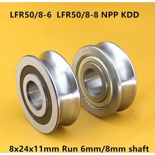 100pcs LFR50/8-6 LFR50/8-8 NPP KDD U groove pulley track guide roller bearing LFR50/8 ZZ 2RS 8*24*11 mm run 6mm / 8mm shaft