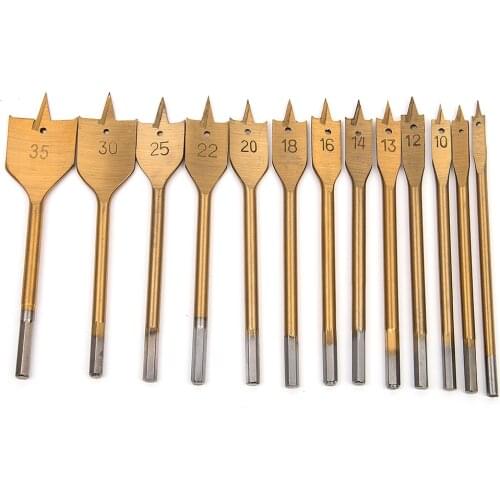 13pcs Titanium Coated Wood Drill Bit Spade Hex Shank Flat Boring Bits Woodworking Hole Saw Drilling Tool