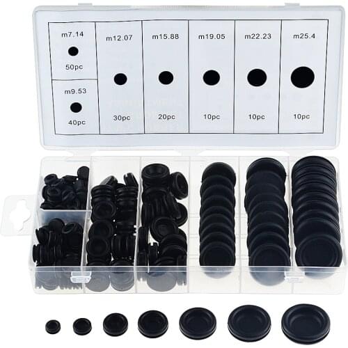 170PCS Black Rubber Grommet Firewall Hole Plug Retaining Ring Set Car Electrical Wire Gasket Kit For Cylinder Valve Water Pipe