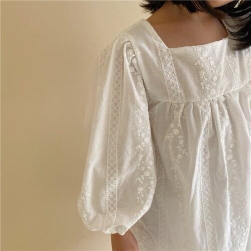 2021 New Spring Baby Girls White Lace Embroidery Dress Korean Style Lantern Sleeve Toddlers Kids Princess Dresses