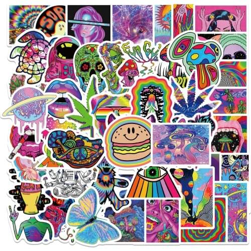 25/52PCS Cartoon Colorful Psychedelic Trippy Stickers Aesthetics Laptop Guitar Luggage Phone Graffiti Sticker Decal Kid Toy