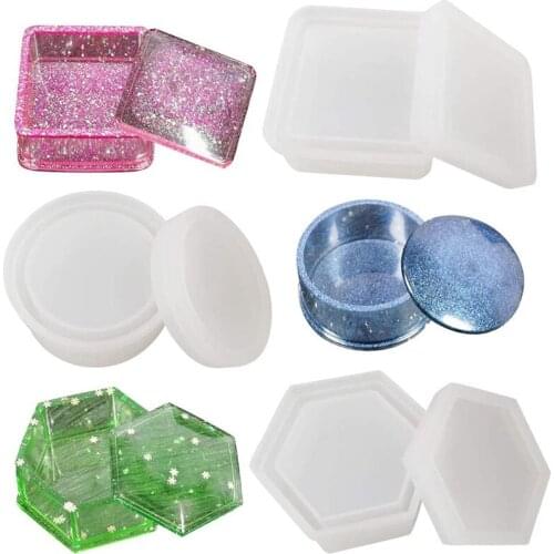 3 PCS Box Molds with Lid, Resin Jewelry Container Box with Hexagon Square Cylinder Storage Box Mold