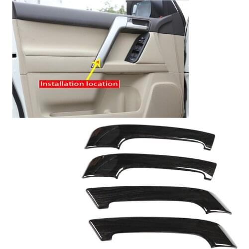 4pcs Black Wood Grain Car Accessories Interior Door Handle Cover Trim for Toyota Prado 2010-2018
