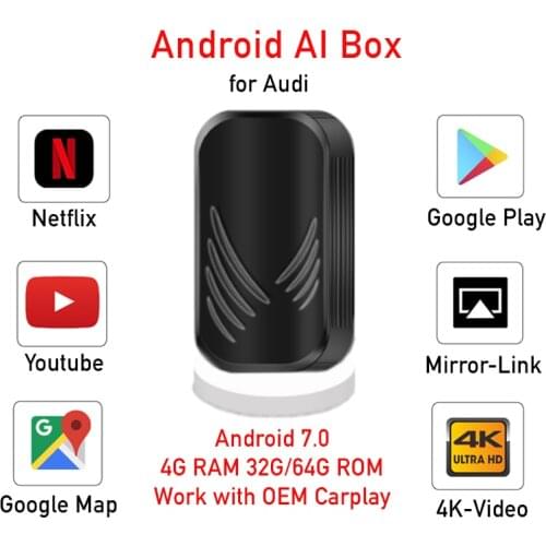 Wireless AI Android Box for Audi A3 A4 A5 A6 A7 A8 Q2 Q3 Q5 Q7 Q8 RS R8 TT e-Tron Car Multimedia Video Player with OEM Carplay