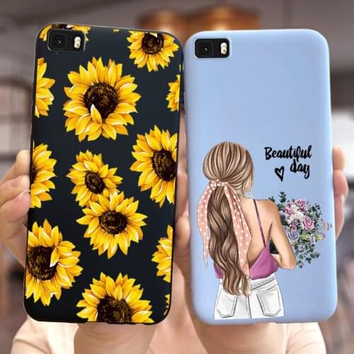 For Huawei P8 Lite Case ALE-L21 Cute Sunflower Cover For Huawei P8 Lite 2015 2016 Phone Bumper P8Lite Soft PU Fundas 5.0'' Coque