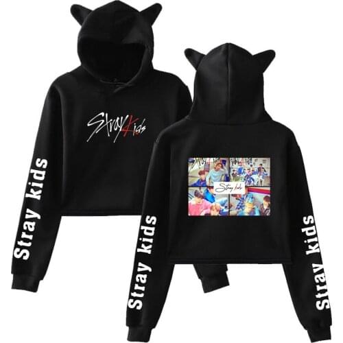 Kpop stray kids woman hooded sweatshirts printing fashion cat ear Casual New Streetwear Hara short sweatshirt top
