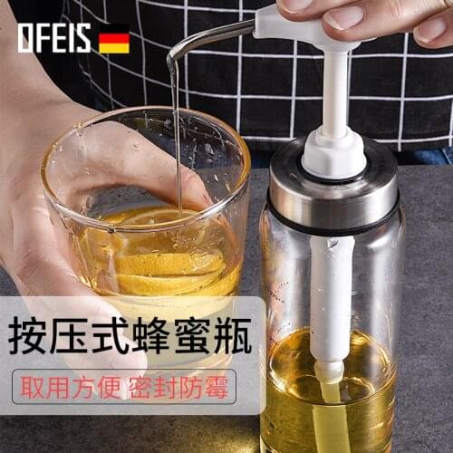 OFEIS Sub-bottle Home Sealed Glass Bottle Jar Squeeze Sauce Bottle Honey Bottle Cookie Jar Glass Storage Glass Container