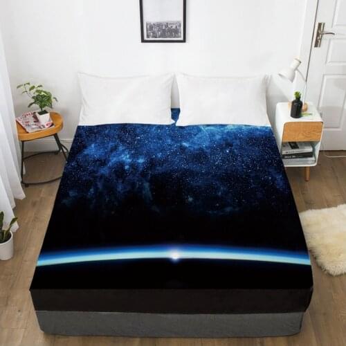 Galaxy fitted sheet bed sheet With An Elastic Band 150x200/180/200/160*200 Mattress Cover Bed cover Black starlight