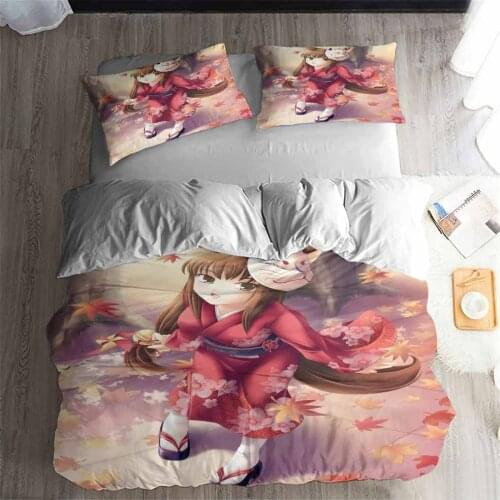 HELENGILI 3D Bedding Set Cartoon Anime cute girl Print Duvet cover set bedclothes with pillowcase bed set home Textiles