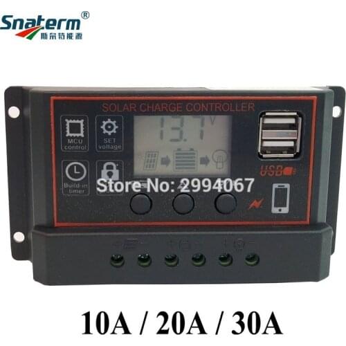 30A 20A 10A 12V 24V Solar Panel Battery Charger Controller PWM Solar PV Regulators with LCD Display and 5V USB