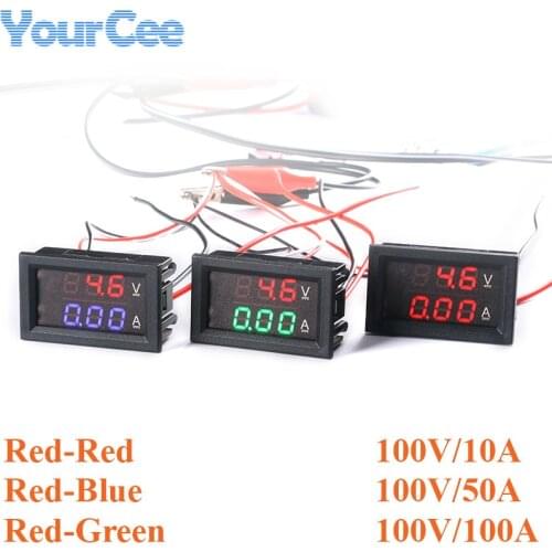 Mini Digital Voltmeter Ammeter DC 100V/10A 100V/50A 100V/100A Red Blue Green LED Display Voltage Current Meters Tester Detector