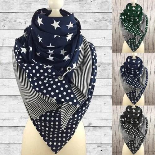 Fashion Women Soild Star Printing Button Soft Wrap Casual Warm Scarves Shawls Cotton Fabric Hiking Scarves шарф мужской женская