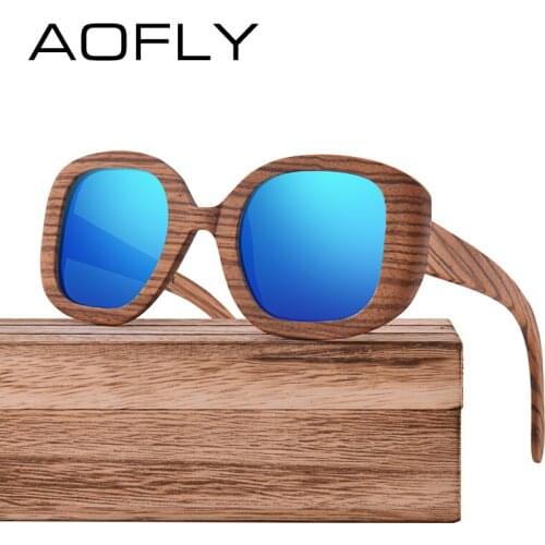 AOFLY BRAND DESIGN Polarized Wooden Sunglasses Original Wood Sun Glasses For Women Men Handmade Bamboo Frame Oculos AF613
