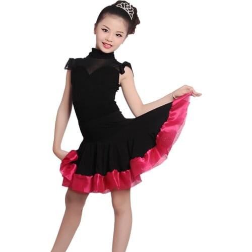 2017 new Girls Modern Ballroom Latin Dance Dress rose Fringe Salsa Tango Dance Wear Black Performance Stage Wear for children