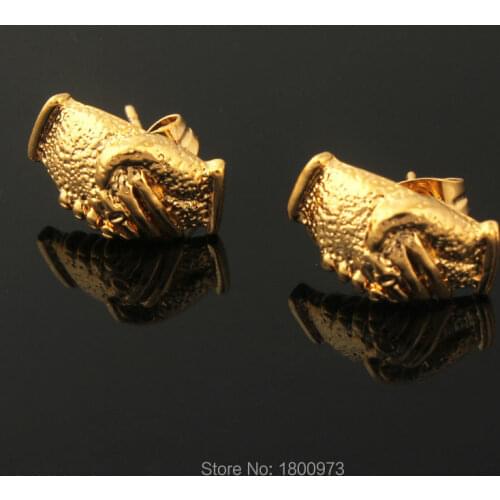 New Trendy Earrings Gold Color Fashion JewelryShake hands Shape Stud Earrings For Women Free Shipping