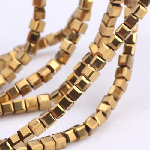 OlingArt Square 3/4/6/8MM Austria Crystal Beads charm Glass Beads Plating gold color Loose Spacer Bead for DIY Jewelry Making