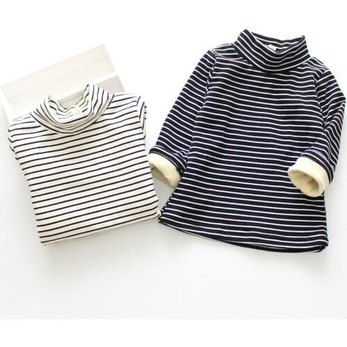 2018 Autumn Winter Kids Clothes Long Sleeve T Shirts Brief Striped Warm Velvet Boys Bottoming Wear T Shirts Girls Baby Tees Tops