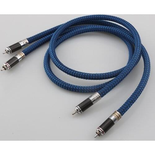 Pair HiFi OCC Copper Silver Plated RCA Cable With Carbon Fiber Rhodium Plated RCA Plug Silver Plated RCA Audio Cable