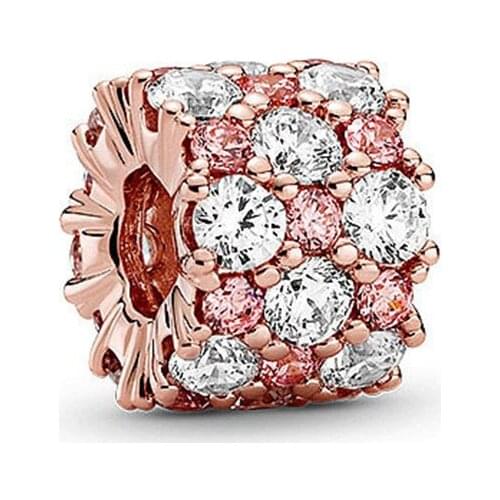Authentic 925 Sterling Silver Bead Rose Gold Powder And Transparent Sparkle Fit Original Pandora Bracelet For Women Diy Jewelry
