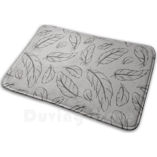 Parrot Feather All - Over Print ( Black On Grey ) Soft Non-Slip Mat Rug Carpet Cushion Parrot Feather Bird All Over