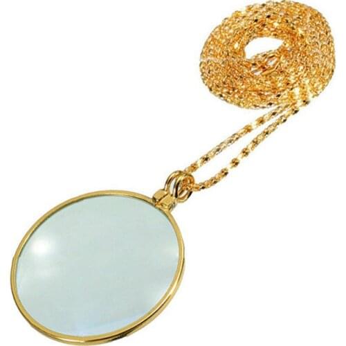 Portable Pendant Metal Pendant Chain Enlargement Mirror High-definition Glass Lens Exquisite Necklace Gift Magnifying Glass 5X