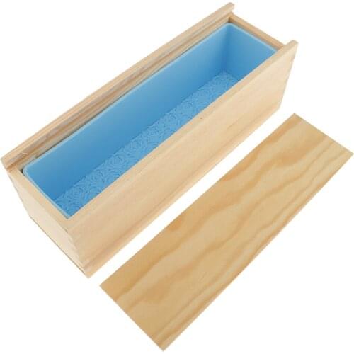 1 Liter Rectangular 3D Roses Design Silicone Soap Mold with Wooden Box Cover Handmade Craft Cake Bread Baking DIY Mould